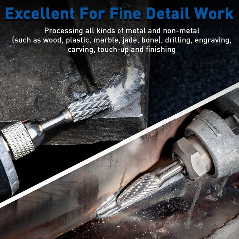 Double Cut Carbide Burr Set Ten Pieces With One Eighth Inch Shanks For Rotary Tools used for metal engraving and carving