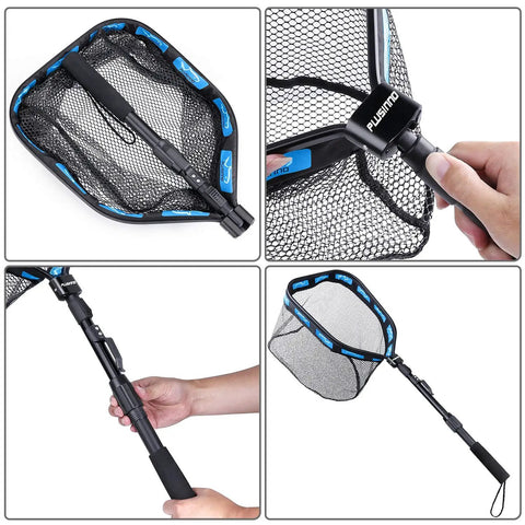 Floating Landing Net For Kayak Fishing With Rubber Coated Hoop And Foldable Telescopic Handle Ideal For Steelhead Salmon Trout