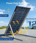 Heavy Duty 200 Watt Bifacial Solar Panel 2 Piece Bundle 12V N Type positioned to harness sunlight from both sides.