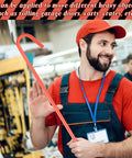Man holding 31-inch orange fifth wheel puller with solid steel J hook in a store