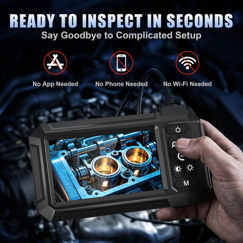 1080P Endoscope Camera With Light And 4.3 Inch IPS Screen For Real Time Inspection HD Borescope With Flexible Probe Handy On Device Display For Tight Spaces And Detailed Diagnostics, handheld in engine bay