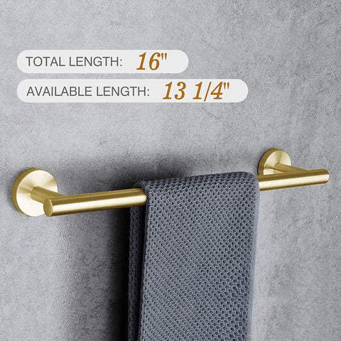 Dope Brushed Gold Bathroom Hardware Set Includes 16 Inch Hand Towel Bar And Toilet Paper Holder And Two Robe Hooks In Durable SUS304 Stainless Steel For A Slick Modern Bath Update towel bar detail