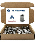M10 x 1.5 Rivet Nut Set 30 Pcs 8 Size Assortment Stainless Steel 304 Flat Head Knurled Threaded Rivet Inserts Open Box
