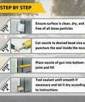 4-step instructions for applying 12 Tubes Of 10.1 Oz White Heavy Duty One Component Polyurethane Sealant for weatherproof sealing.