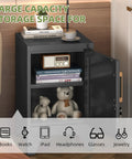 Tough As Nails Cold Rolled Steel Locker Nightstand With Secure Key Lock And Heavy Duty Build For Bedroom Dorm Room Storage Or Home Office Organization Table, black steel cabinet with books and decor on top.