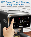 Real Deal Espresso And Americano Machine With Snappy Touchscreen Controls showing LED touchscreen for easy operation.