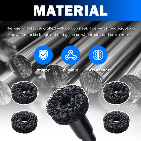 Professional Wheel Hub Cleaning Tool Kit Featuring Steel Wire Brush Cups And Slim Pen Brushes To Scrape Off Caked Brake Dust and Gritty Street Grime From Your Daily Driver, displaying wire brush detail.