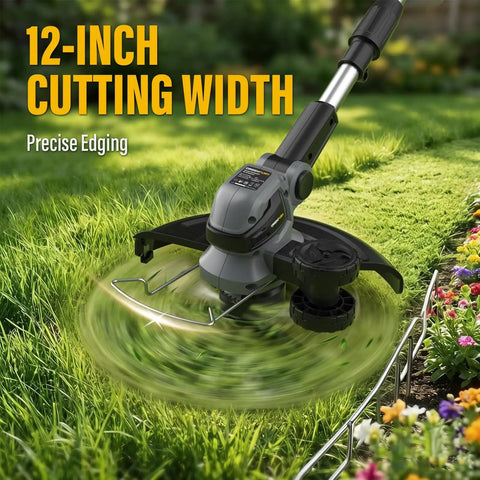 Cordless 12 Inch Weed Wacker With Auto Line Feed 9 Spool Pack 20V Max Battery Compatible String Trimmer in garden use