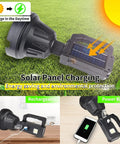 Rechargeable LED Spotlight Flashlight 2500 Lumens With Solar Panel Charging for Fishing Hiking Camping