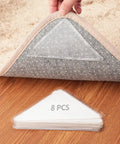Triangular Anti Slip Rug Grippers For Flat Rugs Reusable And Washable Clear 8 Pack Keeps Rugs In Place Prevents Curling