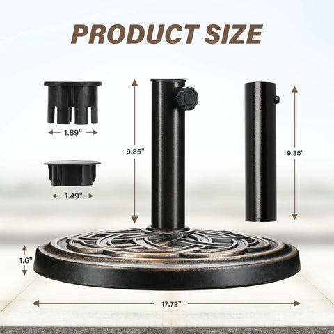 Heavy Duty Round Umbrella Base With 24.2 Pound Weight And 17.72 Inch Diameter Resin Outdoor Stand For Patio, Lawn And Garden