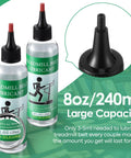 8oz Silicone Treadmill Belt Lubricant with two bottles and magnified precision screw cap detail