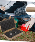 Durable Wear Resistant Multi Function Shockproof Storage Case For Outdoor Adventures Hiking Camping And Emergency Supplies Waterproof Sealed Organizer Box For Tough As Nails Travel, open on grass with camping gear