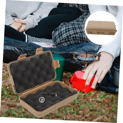Durable Wear Resistant Multi Function Shockproof Storage Case For Outdoor Adventures Hiking Camping And Emergency Supplies Waterproof Sealed Organizer Box For Tough As Nails Travel, open on grass with camping gear