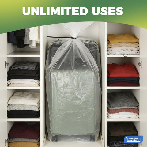 Big Clear Storage Bags Six Pack Extra Large 40 By 60 Inches Waterproof See Through Plastic Bags protecting suitcase in closet