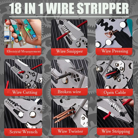 18 In 1 Folding Wire Stripper Pliers For DIY Pros All In One Multi Tool With Voltage Detector Crimper Stylus Screwdriver