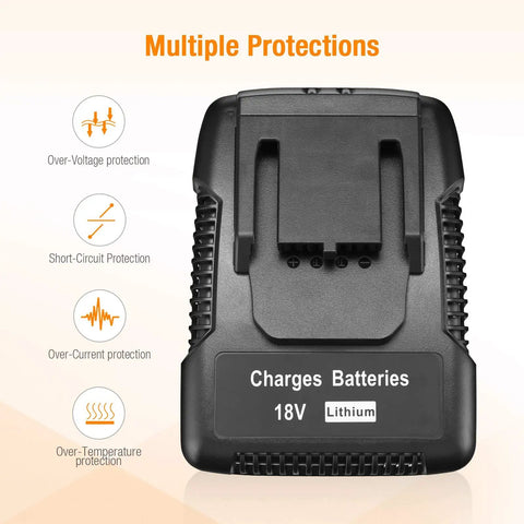18V Battery Charger For Ridgid Tools, Fast Reliable Charging With R86092 And 18V Hyper Lithium Ion Packs, showing protection features