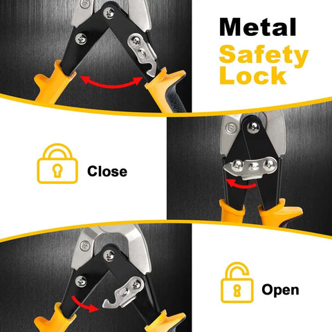 10 Inch Tin Snips For Sheet Metal Cutting Built Tough Heavy Duty Cutter Shears Straight Cut Chrome Vanadium Steel CRV with safety lock mechanism