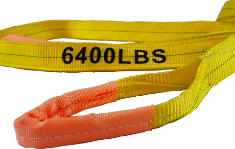 2 Inch By 3 Foot Yellow Flat Eye To Eye Lifting Sling Heavy Duty 6400 Lbs WLL Polyester Double Layer Rigging Sling For Construction