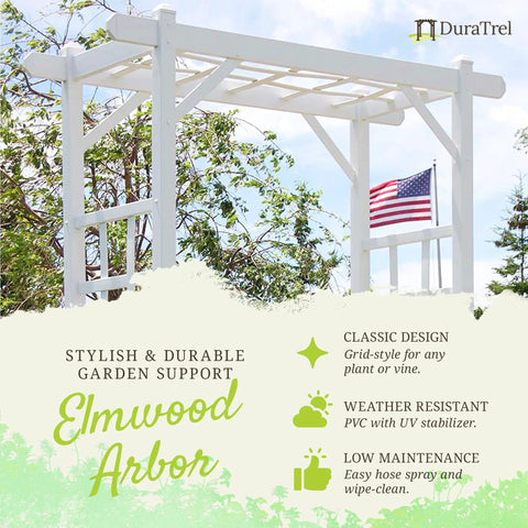 Vinyl Garden Arbor Archway For Outdoors, White 57 By 85 Inches With Trellis Sides For Climbing Plants, Easy Setup, Durable PVC Construction