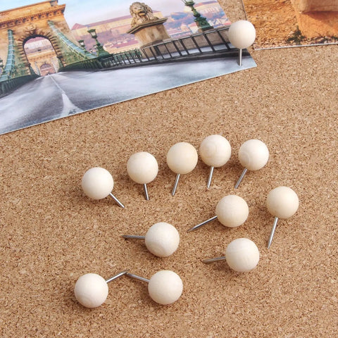 Top Shelf Wooden Push Pins, 120 Pack Of Straightforward Thumb Tacks For Corkboards And Bulletin Boards, Crafted With Rock Solid Wood Caps and Keen Steel Points, on corkboard.