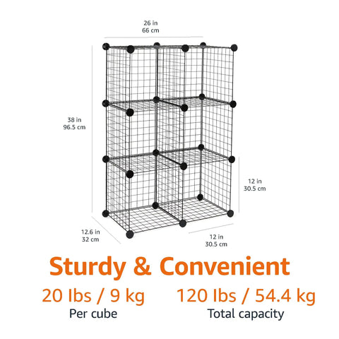 Six Cube Wire Grid Shelf With Stackable Metal Storage Rack And Modular Black Steel Organizer Featuring No Sweat Assembly And Rock Solid Powder Coated Panels Total Gamechanger For Any Home Space