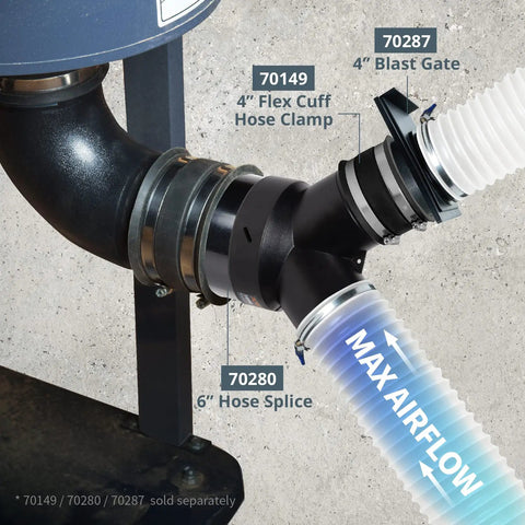 Installed Y Fitting Dust Collector Reducer 6 Inch To 4 Inch Hose Adapter for Woodworking Dust Collection System Black Three Hole Connector