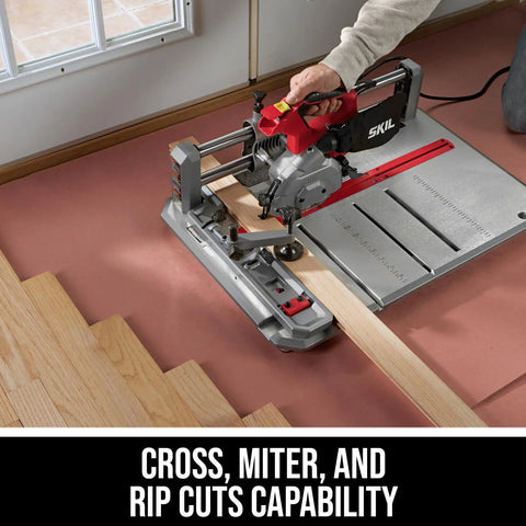 Flooring Saw For Solid, Engineered And Laminate Floors With 36T Contractor Blade, Lightweight Portable Design, Cuts Cross, Miter And Rip With 0, 22.5 And 45 Degree Detents, Die-Cast Aluminum Miter And Rip Fence For Precise Cuts