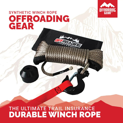 Beefed Up 50 Foot 1/4 Inch Synthetic Winch Rope Kit For Jeeps ATVs UTVs And Quad Bikes, 6,400 Lb Capacity, Replacement For Cable Wire
