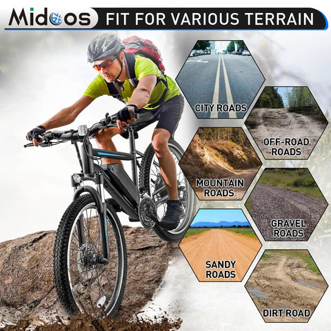 Cyclist on mountain road with 24x1.95 Mountain Bike Tire And Tube Set With Schrader Valve Includes 2 Tire Levers Compatible With 24 Inch Bikes