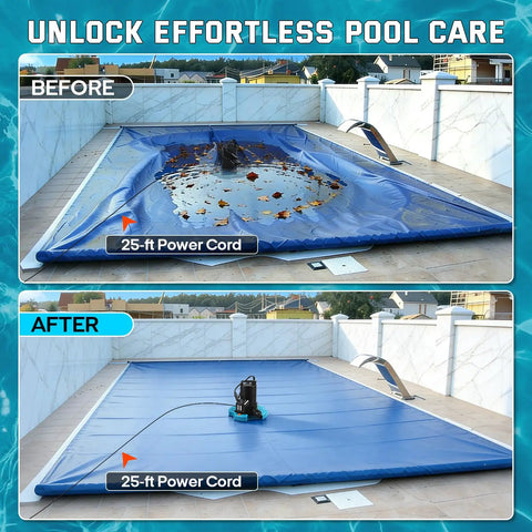 One Third Horsepower Submersible Pool Pump Workhorse With 3035 GPH Flow Filter Net Twenty Five Foot Power Cord Check Valve in use