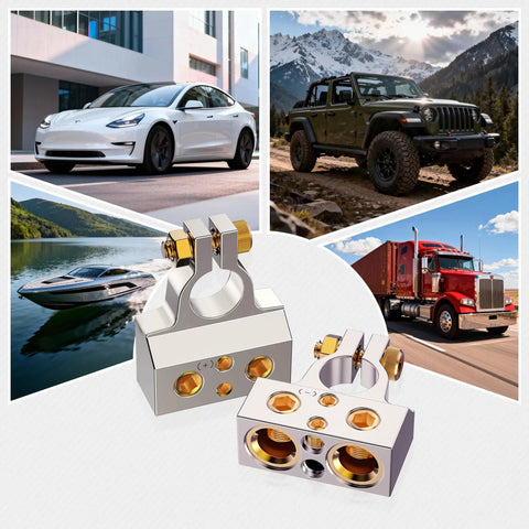 All-In-One Battery Terminal Hub For 12V Accessories With 0/2/4/6/8/10 AWG Capability, Zinc Alloy Post Connectors, Easy Install And No Splicing