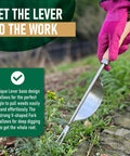 Lightweight Hand Weeder Tool For Garden Weeding With V Shaped Forks Easy Root Removal Durable Stainless Steel in use on weeds