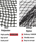 Comparison of 10x10 Ft Golf Practice Fence Net, 400GSM Heavy Duty Barrier Net with ordinary nylon netting, highlighting quality differences.