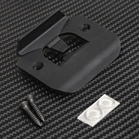 Enhanced Door Silencer Strike Plate With Adhesive Bump Stops For Instant Quiet and Total Slam Defense, matte black with screws and clear stops.