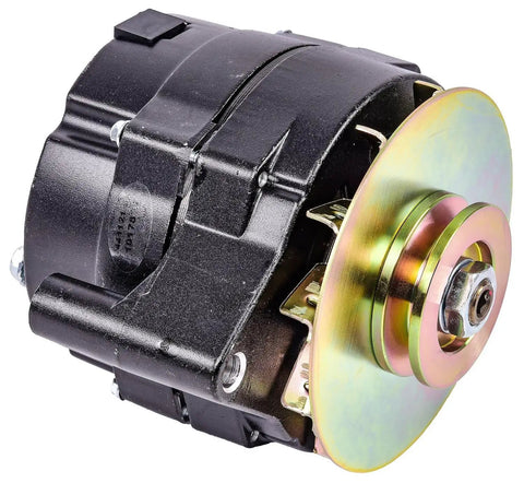 Ford 1Wire Alternator 140 Amp High Output 12 Volt Internal Regulator With Single Groove V Belt Pulley And Fan Baffle view from side showing mounting detail.
