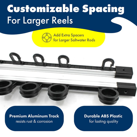 Versatile Fishing Rod Holder For Garage Organization And Wall Storage Keeps Reels Gear And Accessories Neatly Stored With Adjustable Spacing For Vertical Or Horizontal Rack Ready For Your Next Big Catch aluminum track and spacers
