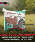 Youth Archery Bag Target For 18 Pound Practice with animal illustrations and arrows, field point arcade target in backyard setting.
