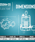 WS50HM-20 effluent pump dimensions showcasing height, length, width, and weight for Tough As Nails Manual Effluent Pump With Half Horsepower Oil Filled Motor And Non Clog Impeller Handles Wastewater Like A Champ Delivers 6900 Gallons Per Hour On 115 Volts For Round The Clock Basement Drainage Solutions.