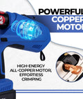 No Sweat Heavy Duty Electric Hydraulic Cable Lug Crimper 12 Ton with powerful copper motor for effortless crimping.