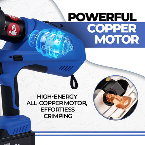 No Sweat Heavy Duty Electric Hydraulic Cable Lug Crimper 12 Ton with powerful copper motor for effortless crimping.
