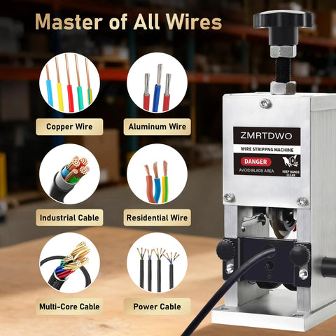 Adjustable Wire Stripper Machine For 0.06 To 1 Inch Wires Hand Crank Or Drill Powered Copper Wire Stripping Tool with wire examples