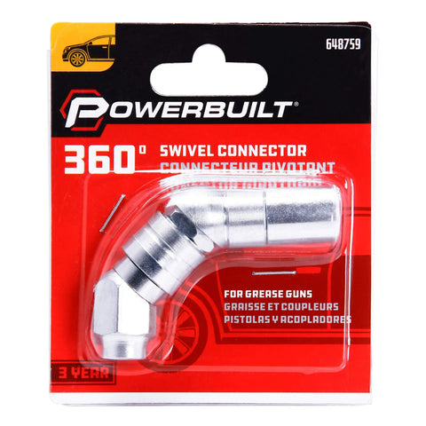 360 Degree Swivel Grease Gun Coupler With 45 Degree Angle For Easy Access To Most Grease Fittings, 6000 PSI Working Pressure, Ball Bearing Joints, O Ring Seals Keep Leaks In Check, Built Tough Grease Fitting Connector, packaged