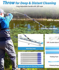 Person using Beast Of A 31 Inch Heavy Duty Landscape And Pond Rake For Gravel Driveways And Water Cleanup Multi Function Weed And Algae Removal Tool