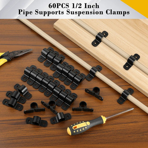 OwnMy 60-piece set of 1/2 inch pipe support suspension clamps, black plastic for PEX, CPVC, and copper pipes