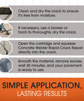 Pro Grade Concrete Crack Repair Kit With Quick Drying Filler And Static Mixer For Pavement And Driveway Sealing, 21 Oz Gray application steps