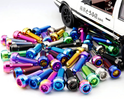 Colorful collection of Beefed-Up Ultra Light Titanium Bolt M7x24.5mm With 1.0mm Pitch And 12 Point Spline Socket Forged Head
