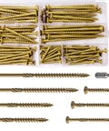 Killer Grip Deck Screws Kit With Assorted Exterior Wood Fasteners Rust Resistant Epoxy Coated Bronze Finish, assorted sizes and types.