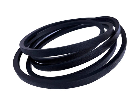 Beefy 5/8 Inch By 106 Inch V Belt Replacement for lawn mower decks coiled and displayed on white background