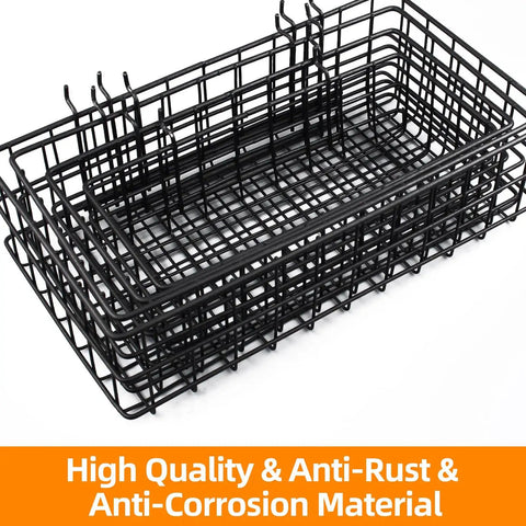 4 Pack Pegboard Baskets Set With Hooks, Square Style Pegboard Organizers For Workbench And Garage Storage, Heavy Duty Chrome Steel Bins In S M L XL Sizes, Each Holds Up To 30 Lbs